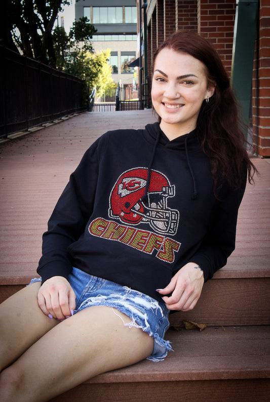 Kansas City Chiefs Hoodie, Rhinestone Bling KC Chiefs Sweatshirt