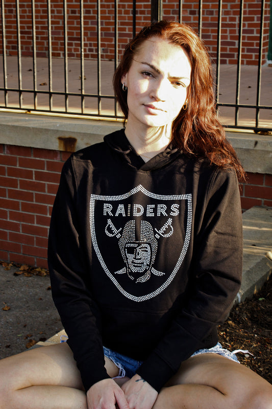 Las Vegas Raiders Black Hoodie, Rhinestone Bling Raiders Sweatshirt