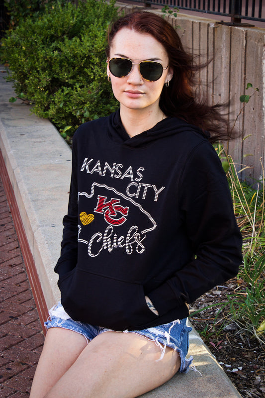 Kansas City Chiefs Hoodie, Rhinestone Bling KC Chiefs Sweatshirt