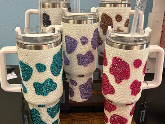 Sparkling Cow Print Rhinestone Studded 40 oz. Tumbler