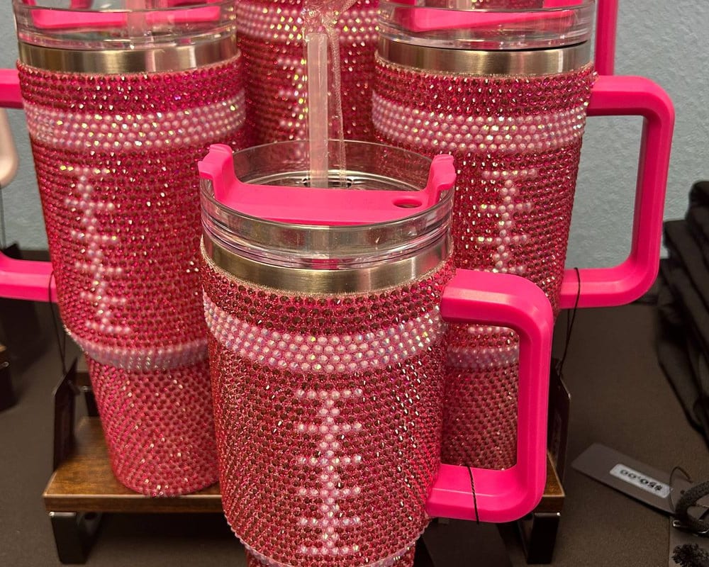 Sparkling Football Print Rhinestone Studded 40 oz. Tumbler